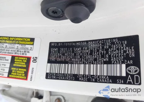 2019 Toyota Corolla Le из США, поврежденный, VIN 2T1BURHE7KC216065